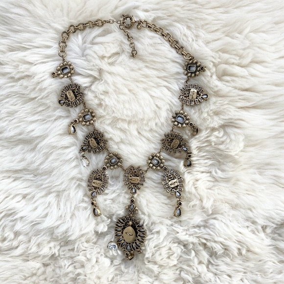 🔥JCrew Rare Large Crystal Antique Gold Necklace - Picture 4 of 8